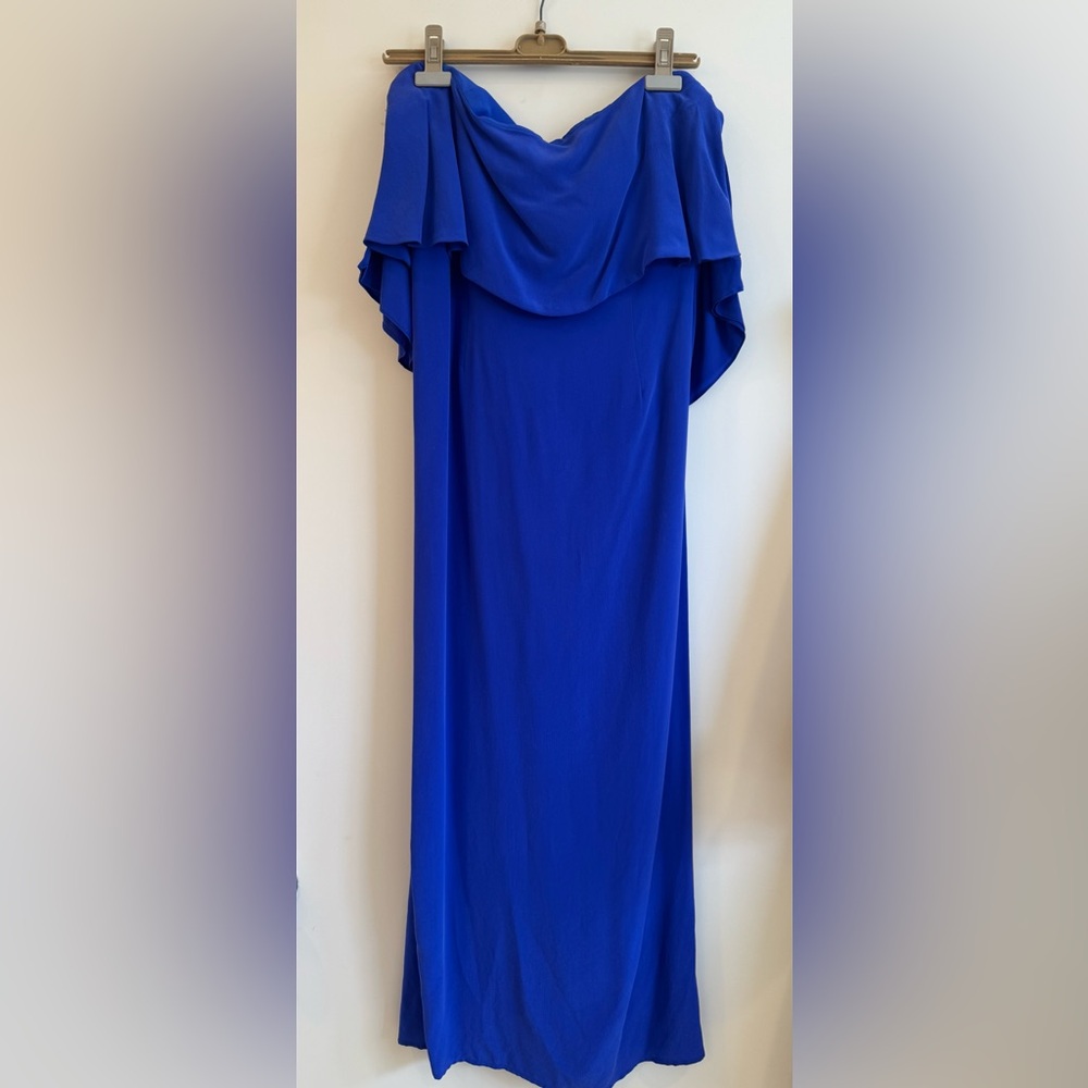 PAPER LONDON size UK12, US8 silk blue off the shoulder maxi dress